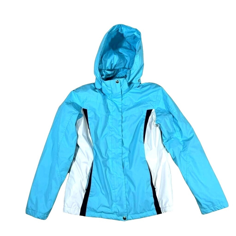 Faded Glory Jacket Women M 8-10‎ Blue Hooded Colorblock Zip Up 0251
